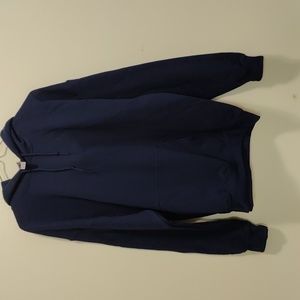 Large Navy Blue hoodie with the letter "A" heat on right sleeve